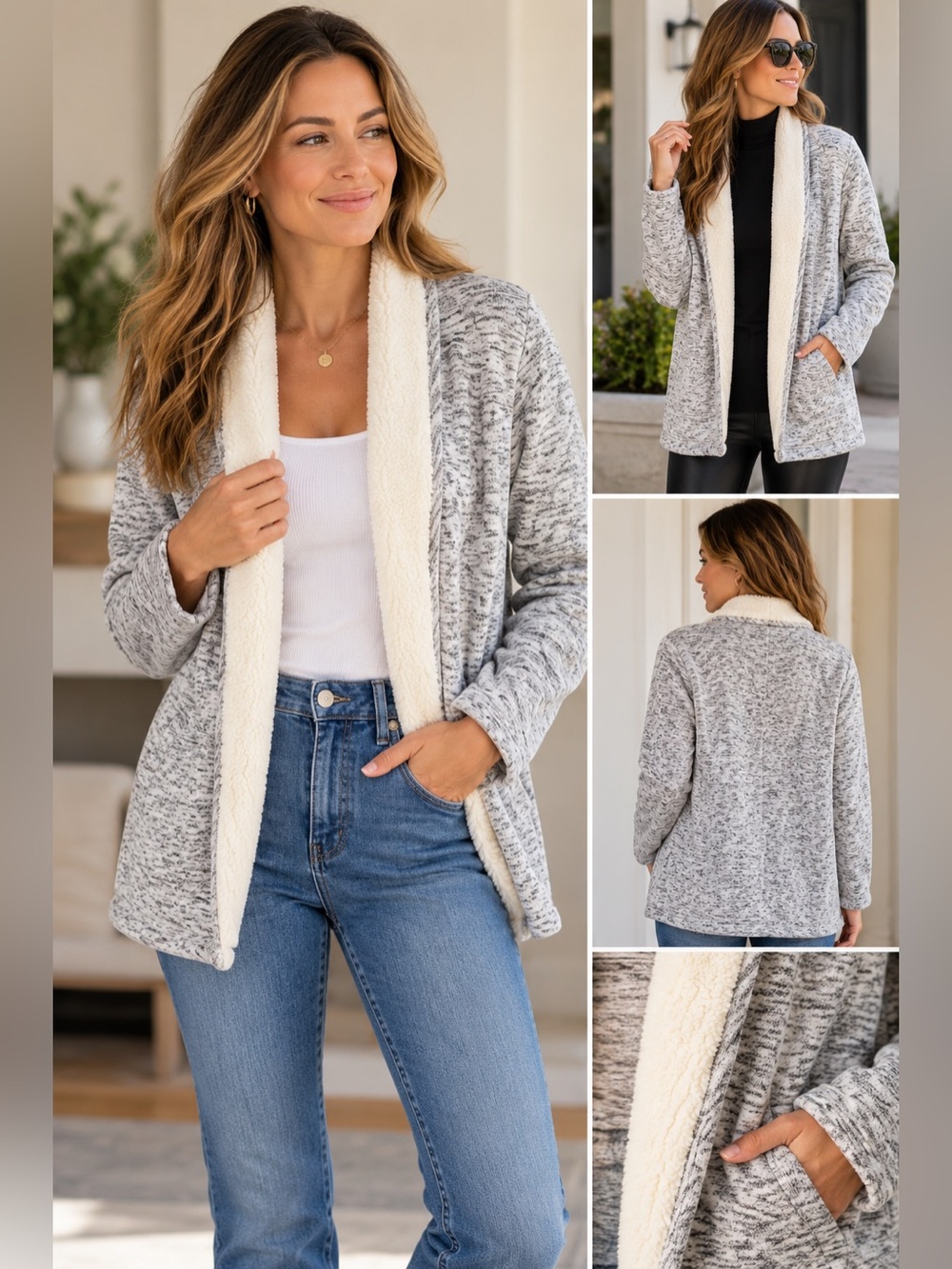 NWT Canada Weather Gear Sherpa Lined Sweater Fleece Open Cardigan Shacket Size M